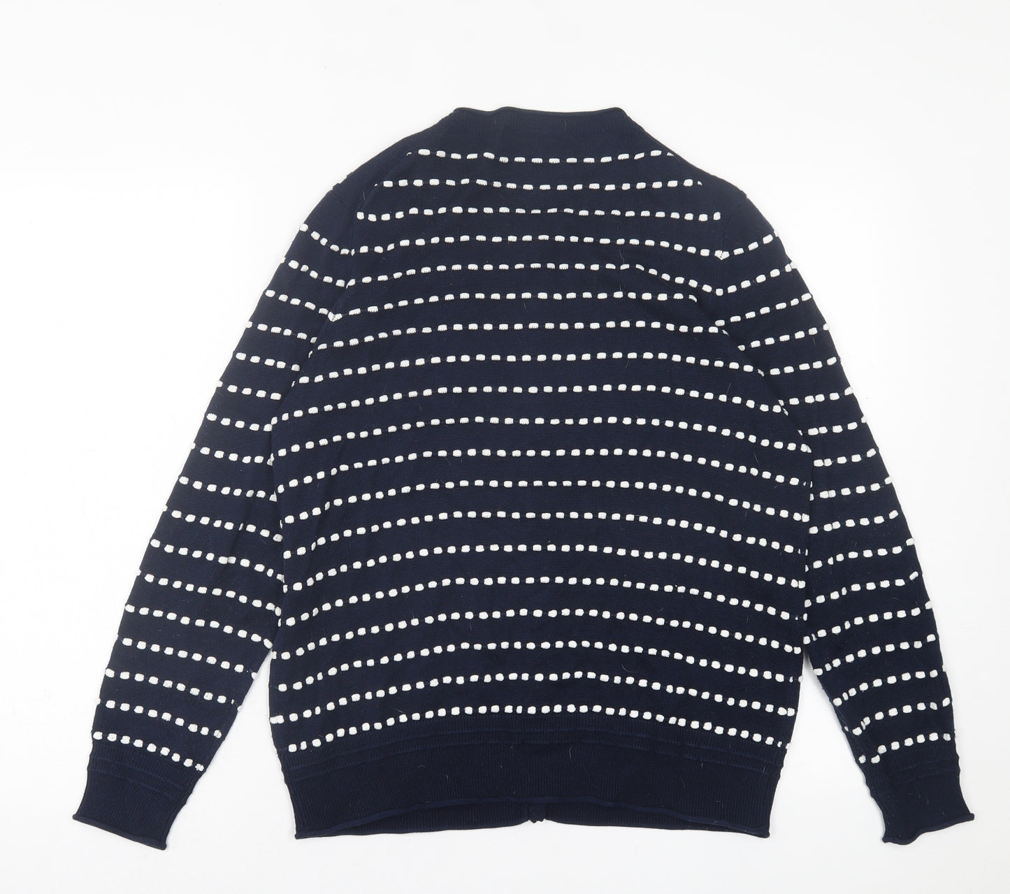 NEXT Womens Blue Crew Neck Striped Acrylic Cardigan Jumper Size 16