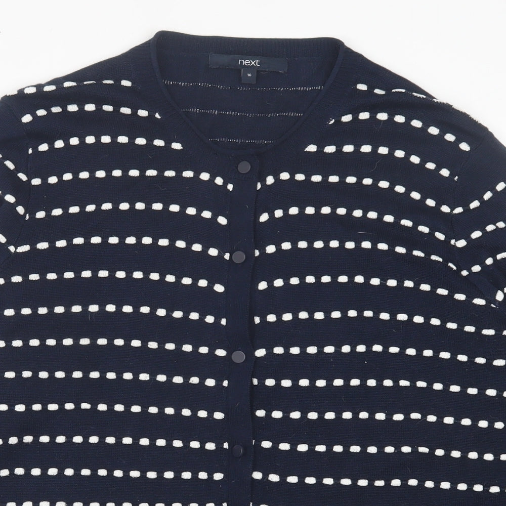 NEXT Womens Blue Crew Neck Striped Acrylic Cardigan Jumper Size 16