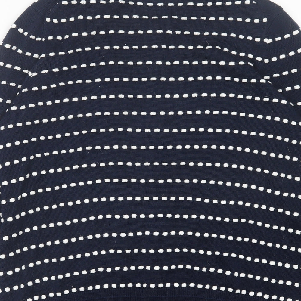 NEXT Womens Blue Crew Neck Striped Acrylic Cardigan Jumper Size 16