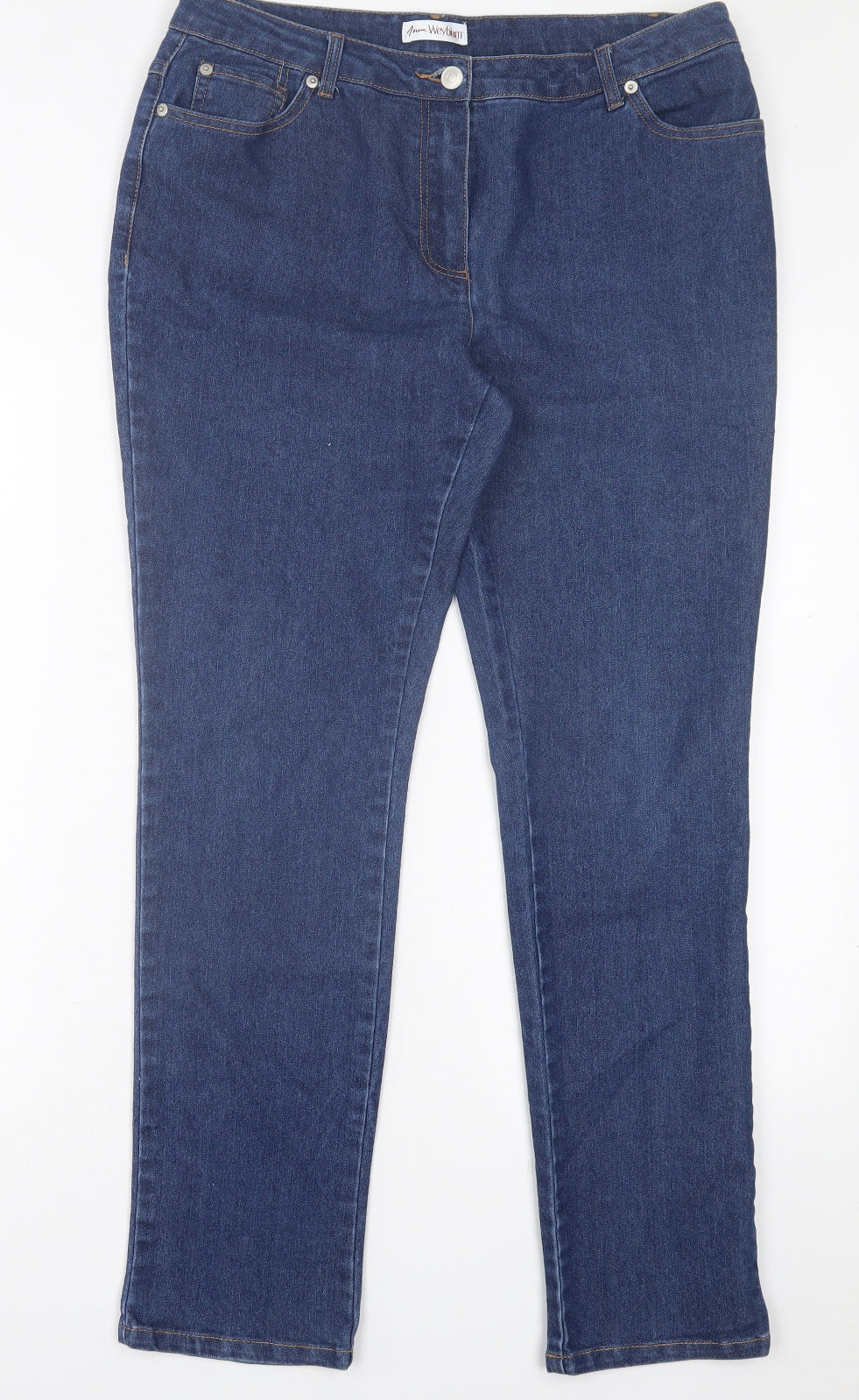 ANNE WEYBURN Womens Blue  Cotton Straight Jeans Size 16 L30 in Regular Button