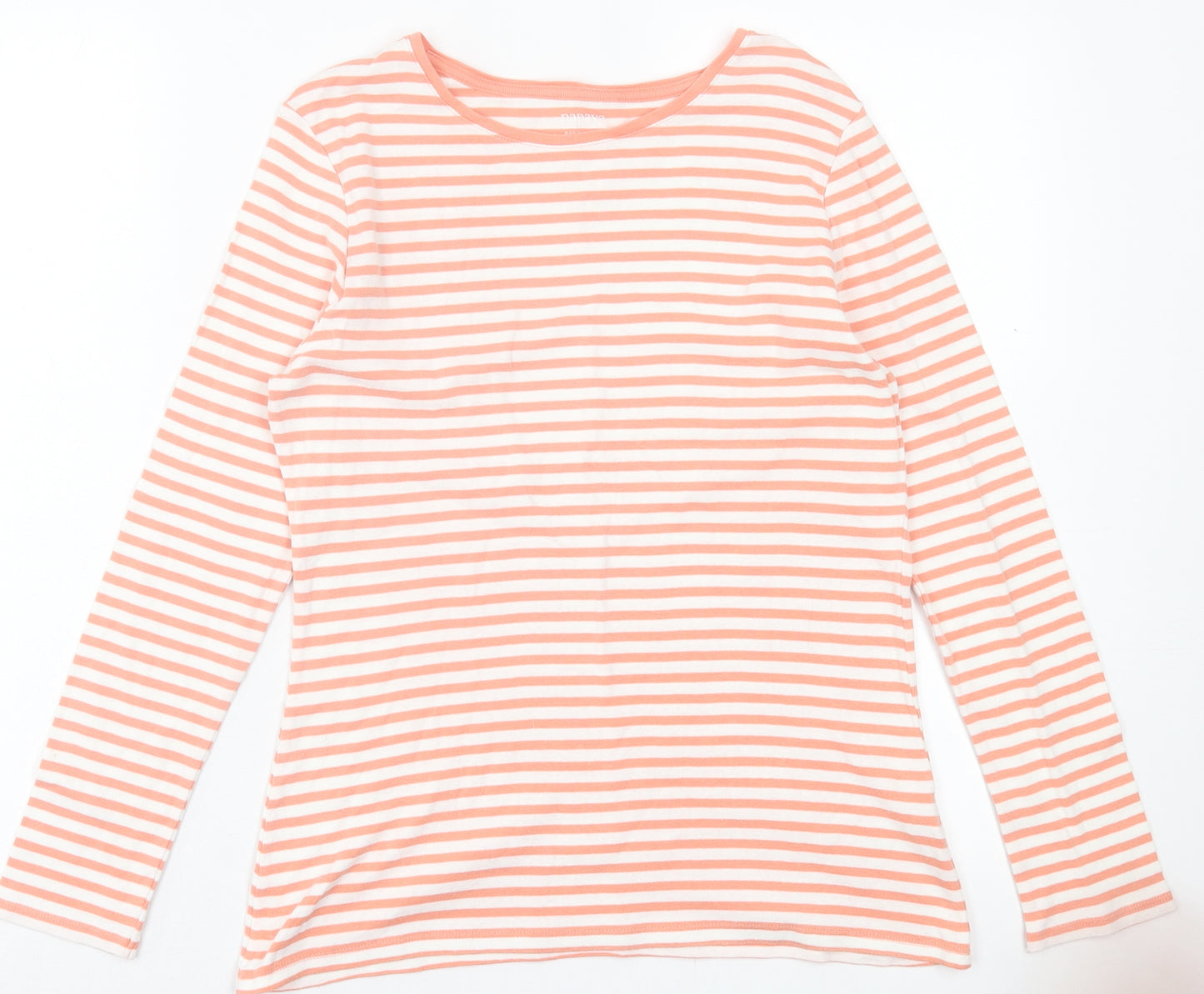 Papaya Womens Pink Striped Cotton Basic T-Shirt Size 16 Crew Neck