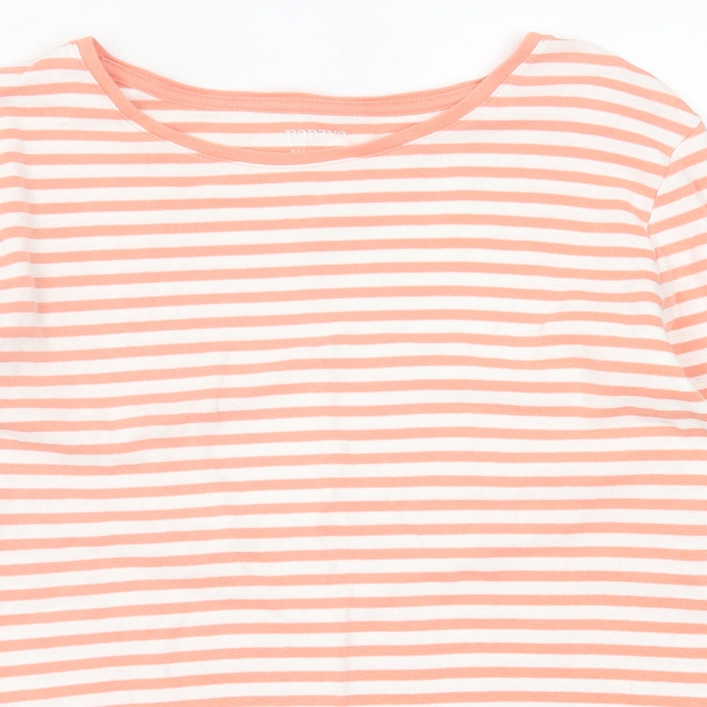Papaya Womens Pink Striped Cotton Basic T-Shirt Size 16 Crew Neck