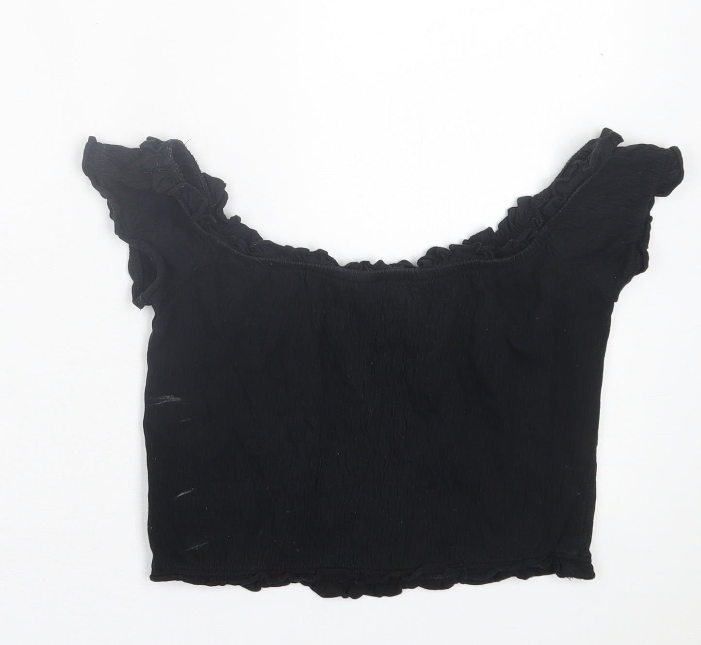 New Look Womens Black  Cotton Cropped T-Shirt Size 8 Boat Neck