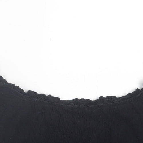 New Look Womens Black  Cotton Cropped T-Shirt Size 8 Boat Neck