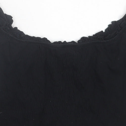 New Look Womens Black  Cotton Cropped T-Shirt Size 8 Boat Neck