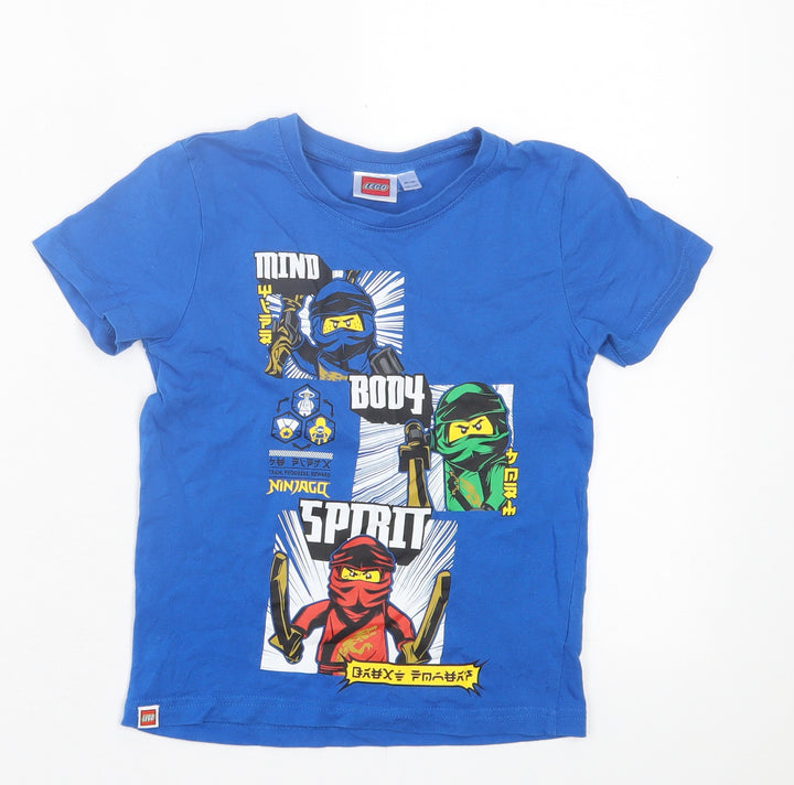 Preworn Boys Blue  Cotton Basic T-Shirt Size 3-4 Years Crew Neck Pullover - Lego