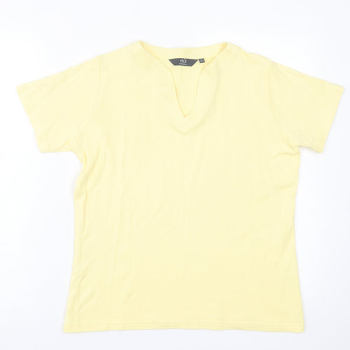 Isle Essentials  Womens Yellow  Cotton Basic T-Shirt Size M V-Neck