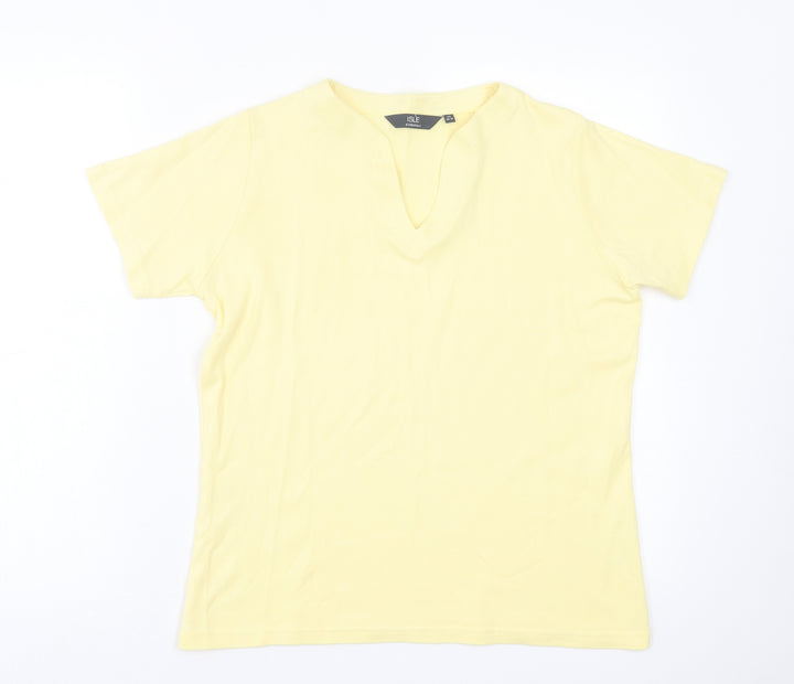 Isle Essentials Womens Yellow Cotton Basic T-Shirt Size M V-Neck