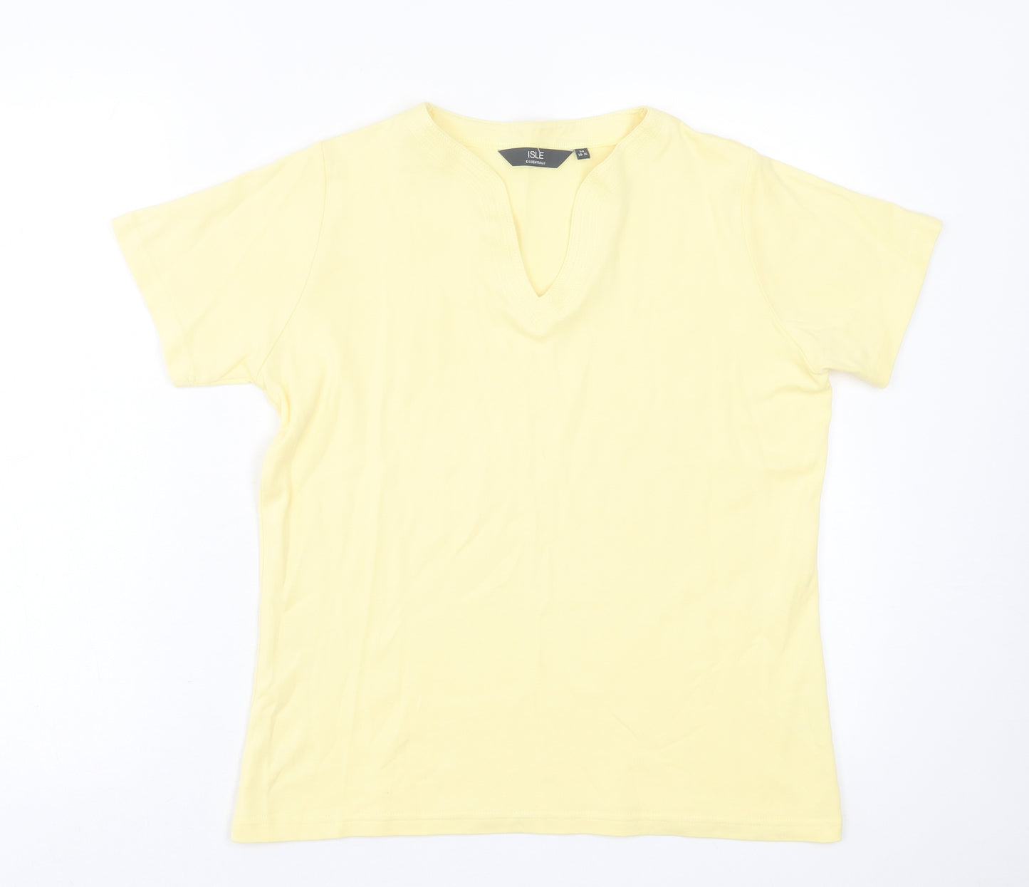 Isle Essentials  Womens Yellow  Cotton Basic T-Shirt Size M V-Neck