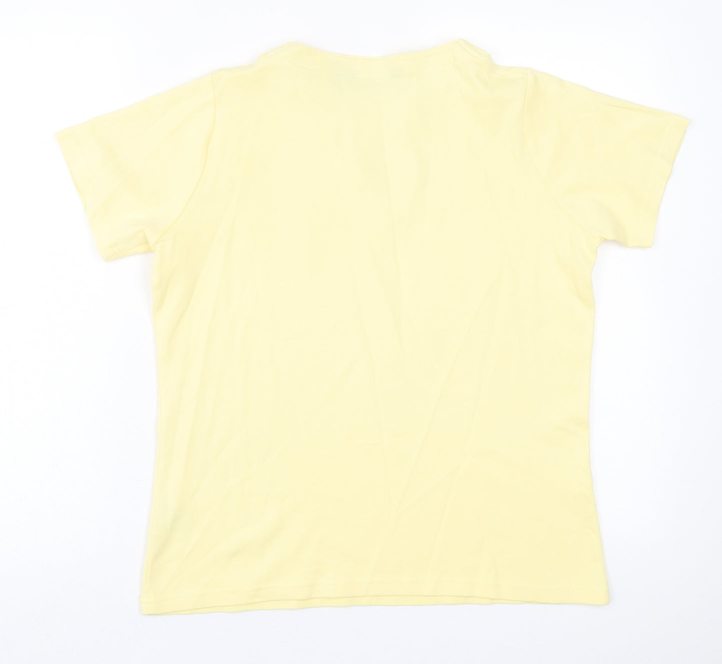 Isle Essentials  Womens Yellow  Cotton Basic T-Shirt Size M V-Neck