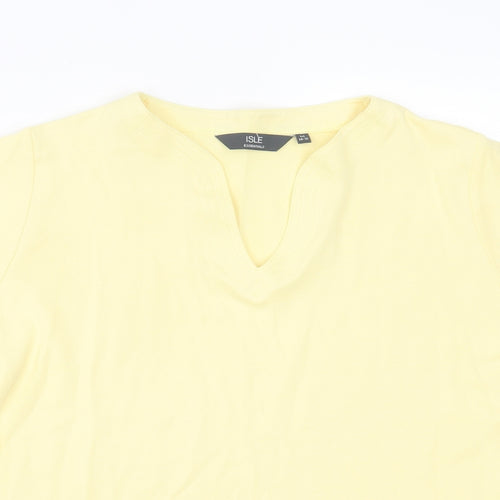 Isle Essentials  Womens Yellow  Cotton Basic T-Shirt Size M V-Neck