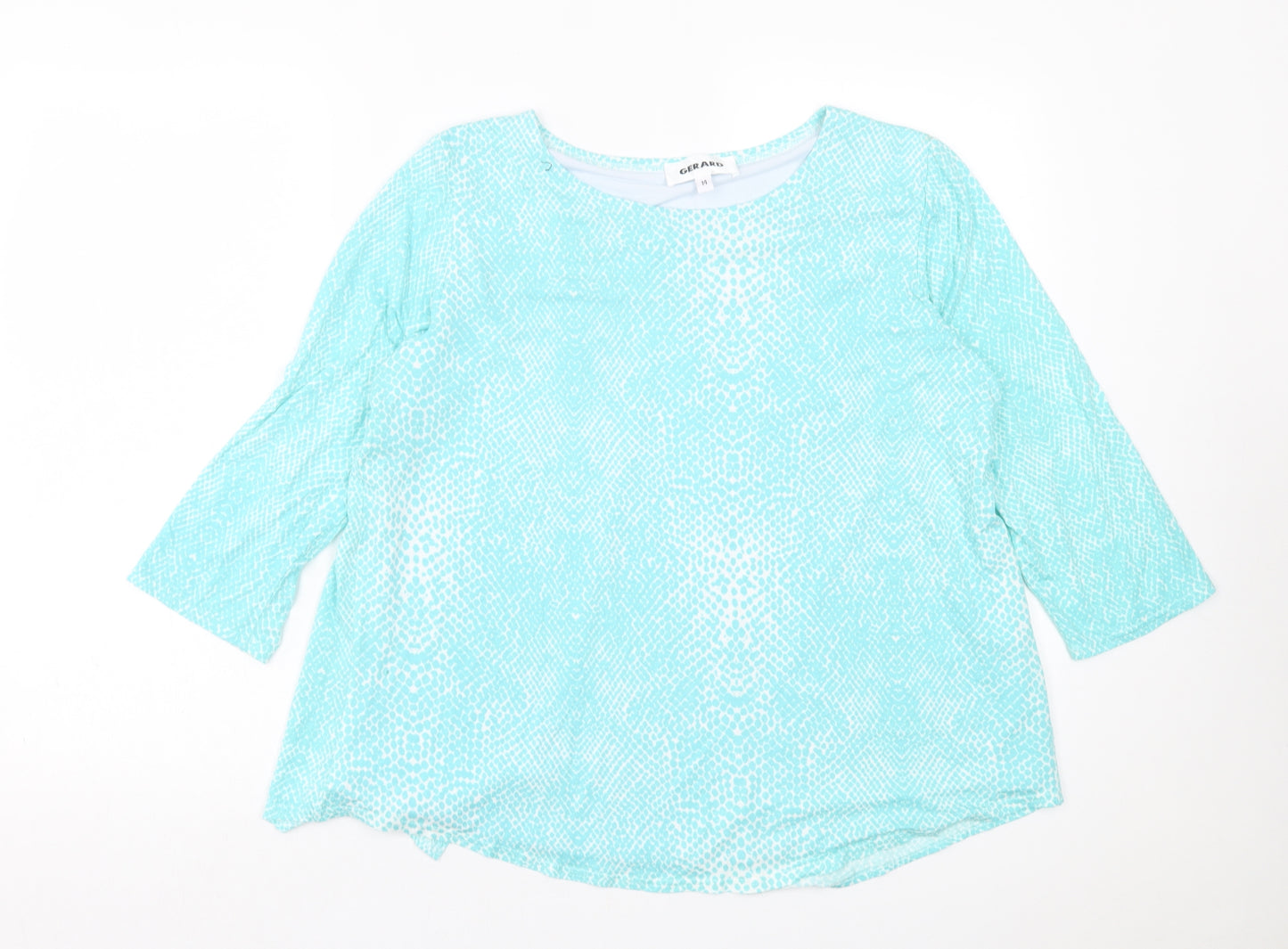 Gerard Womens Blue Geometric Viscose Basic T-Shirt Size 14 Crew Neck
