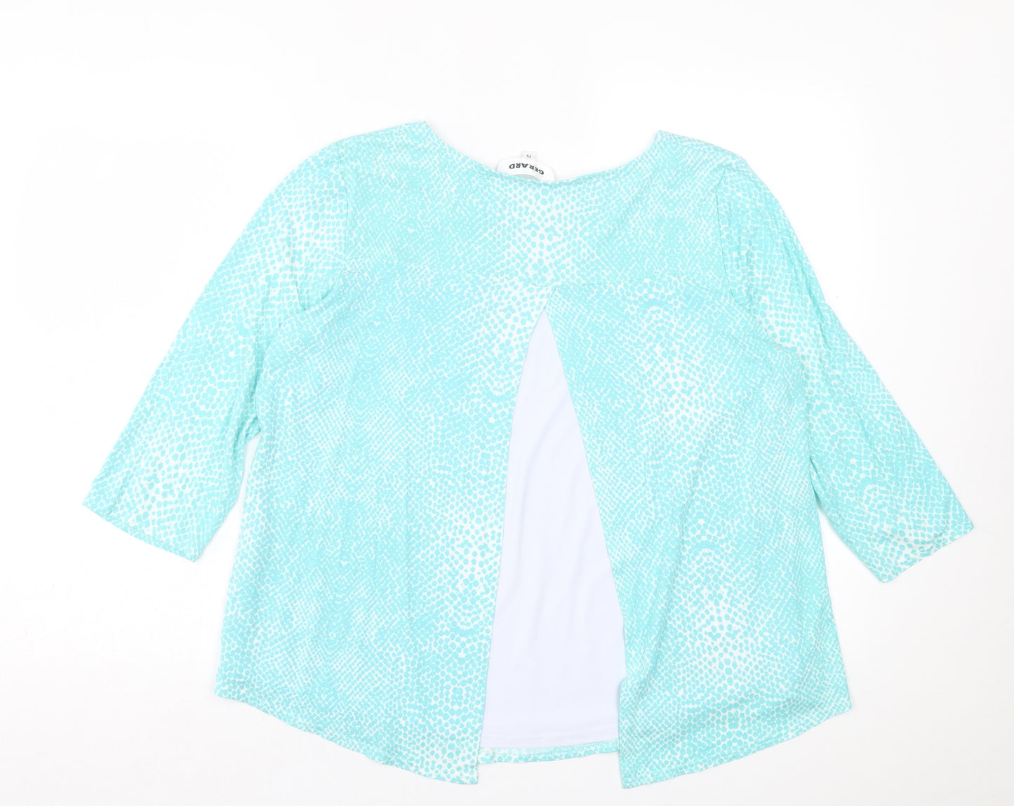 Gerard Womens Blue Geometric Viscose Basic T-Shirt Size 14 Crew Neck