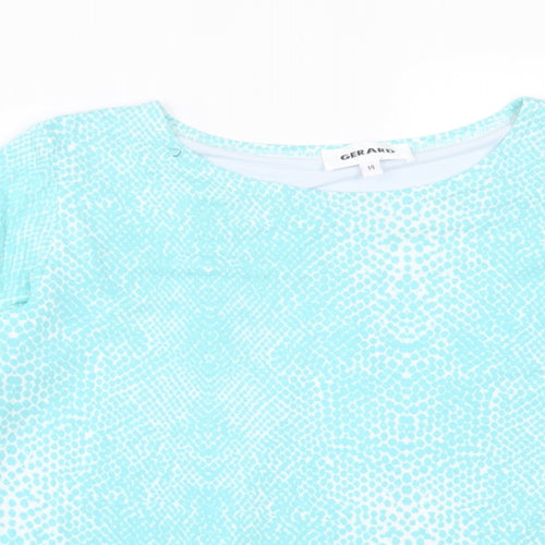 Gerard Womens Blue Geometric Viscose Basic T-Shirt Size 14 Crew Neck