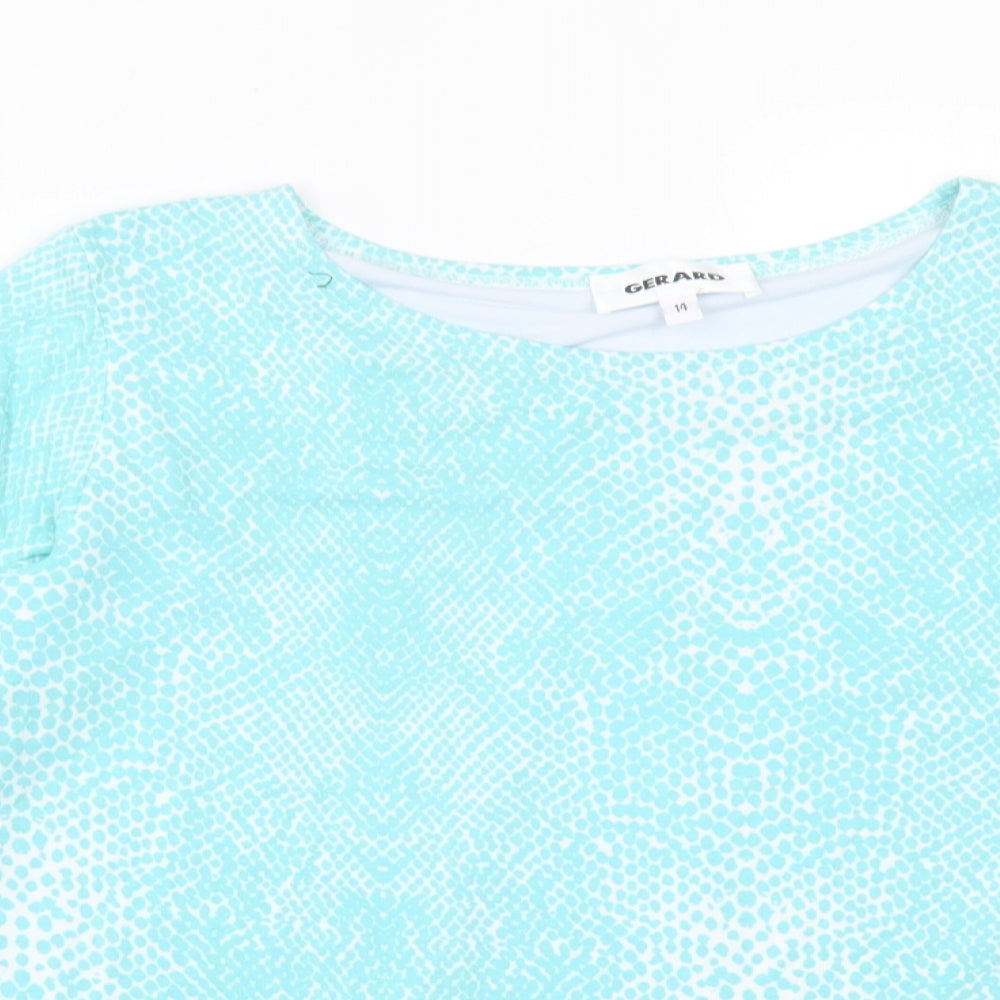 Gerard Womens Blue Geometric Viscose Basic T-Shirt Size 14 Crew Neck