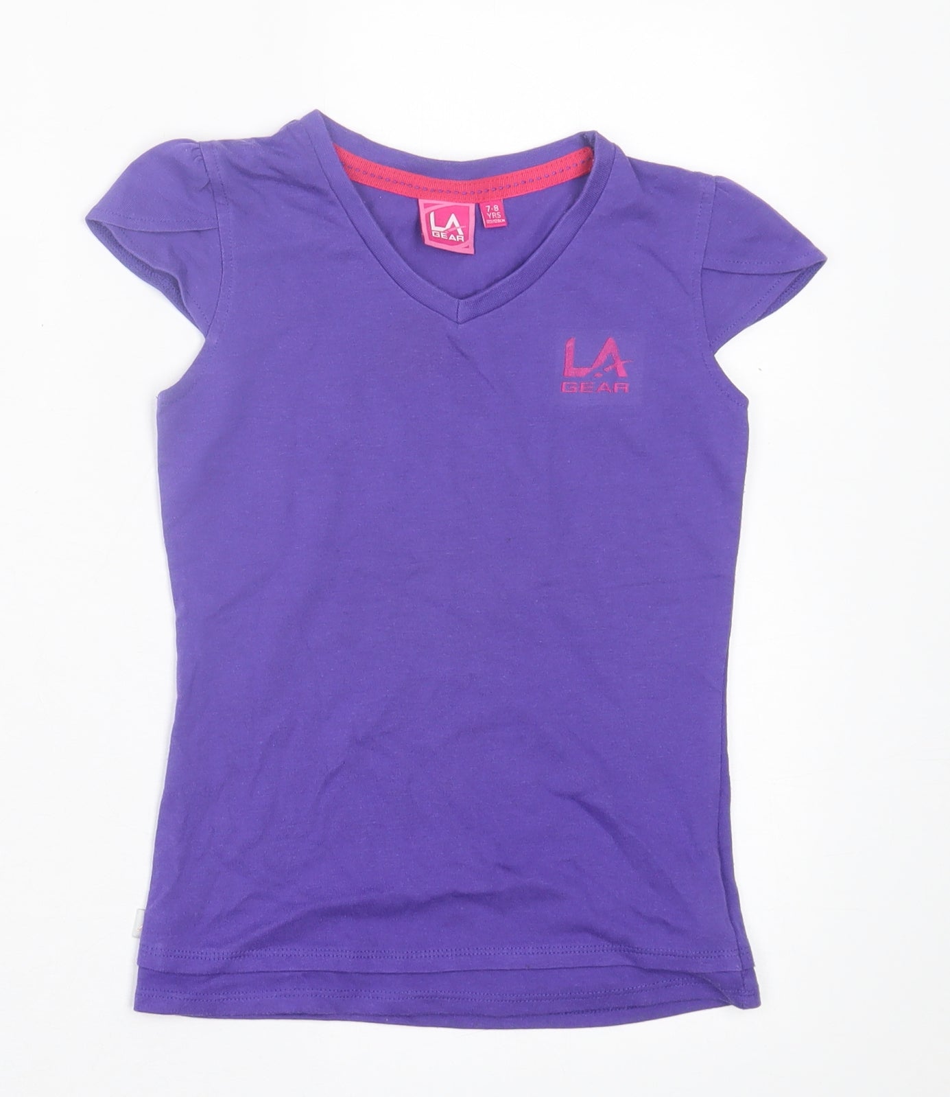 LA Gear Girls Purple  Polyester Basic T-Shirt Size 7-8 Years V-Neck Pullover