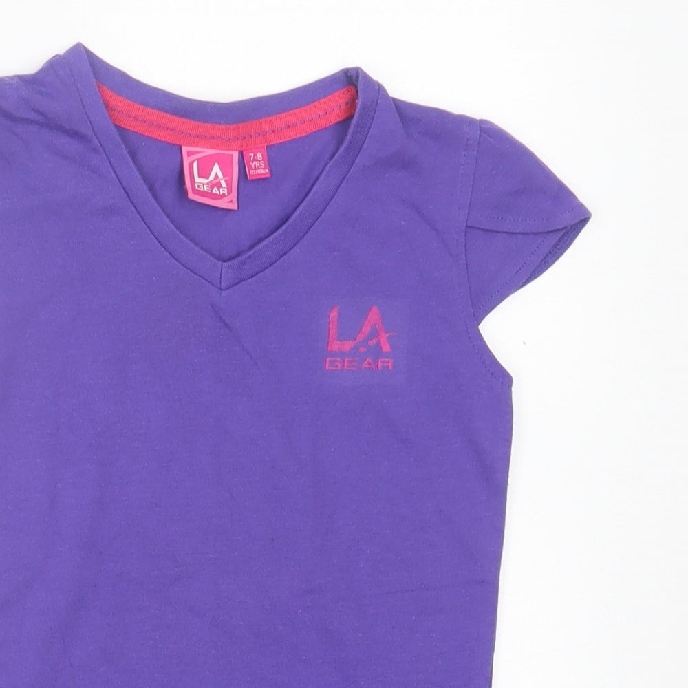 LA Gear Girls Purple  Polyester Basic T-Shirt Size 7-8 Years V-Neck Pullover