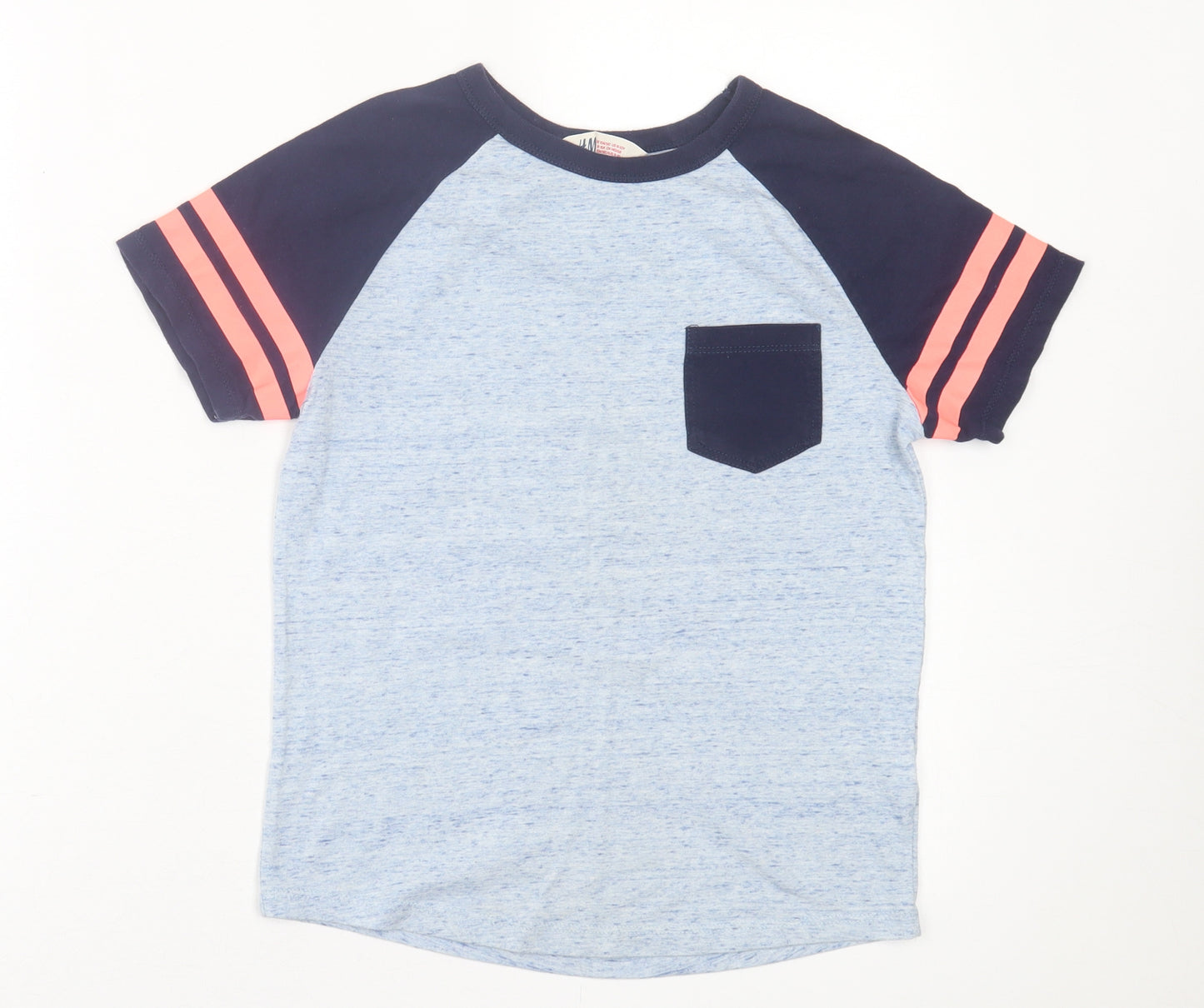H&M Boys Blue Striped Cotton Basic T-Shirt Size 8-9 Years Crew Neck Pullover