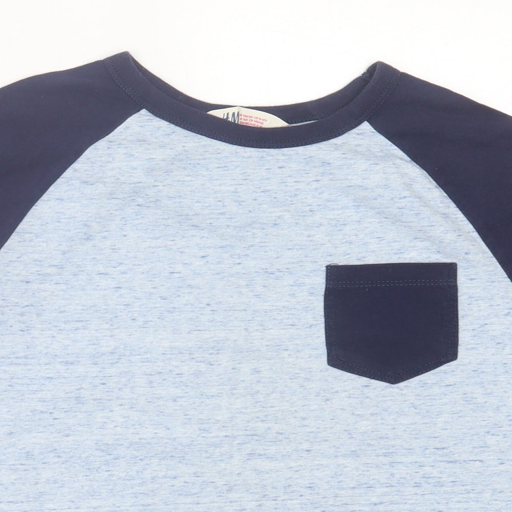 H&M Boys Blue Striped Cotton Basic T-Shirt Size 8-9 Years Crew Neck Pullover