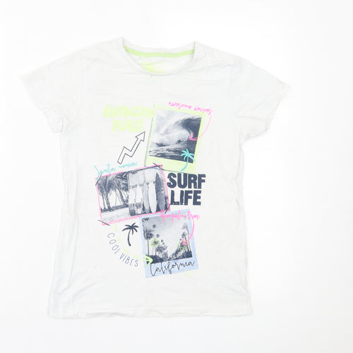 Matalan Girls White  Cotton Basic T-Shirt Size 9 Years Crew Neck Pullover