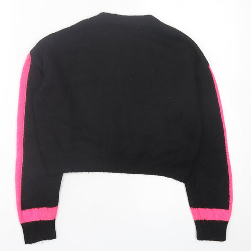 Primark Womens Black Crew Neck  Acrylic Pullover Jumper Size 2XS