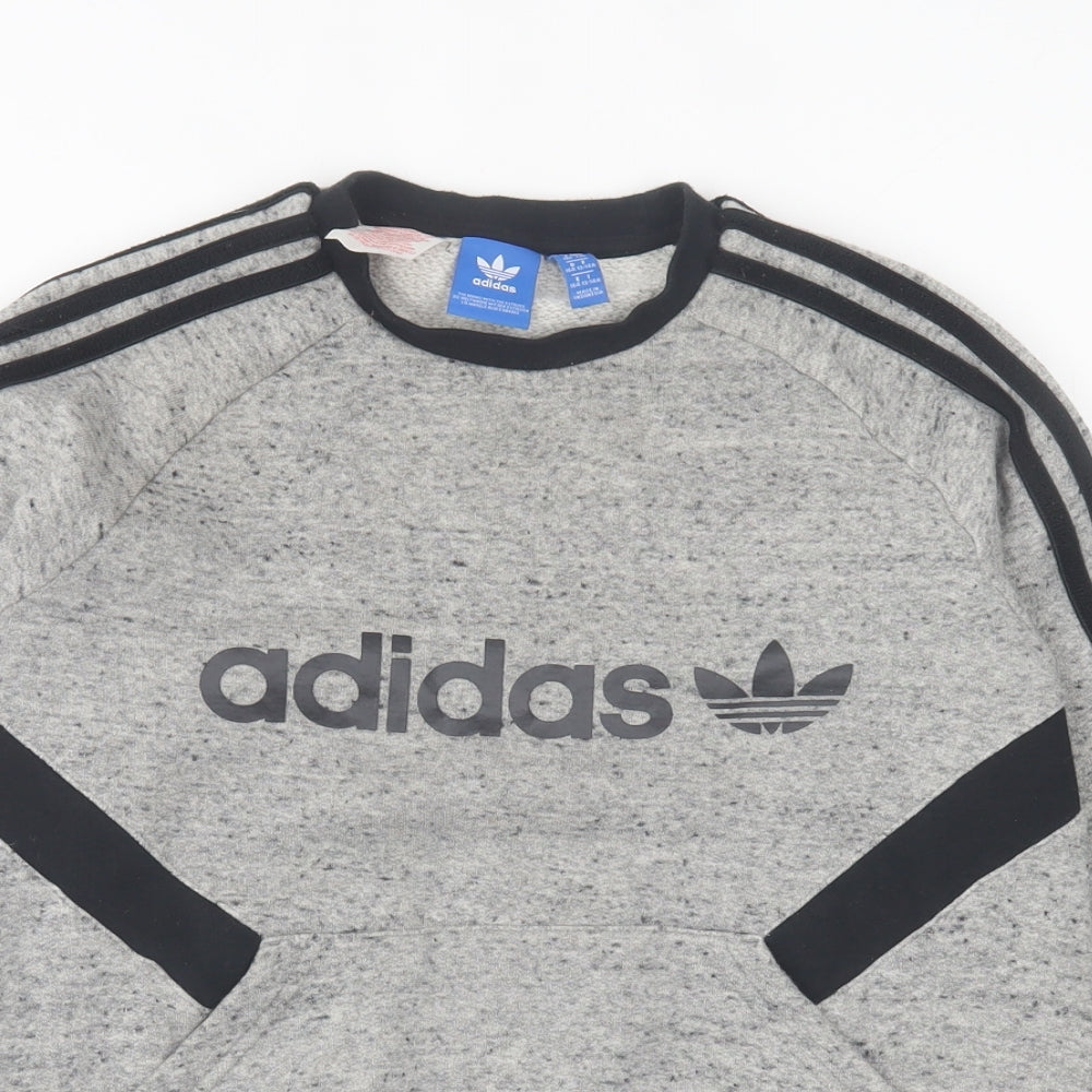 adidas Boys Grey Striped Cotton Pullover Sweatshirt Size 13-14 Years  Pullover