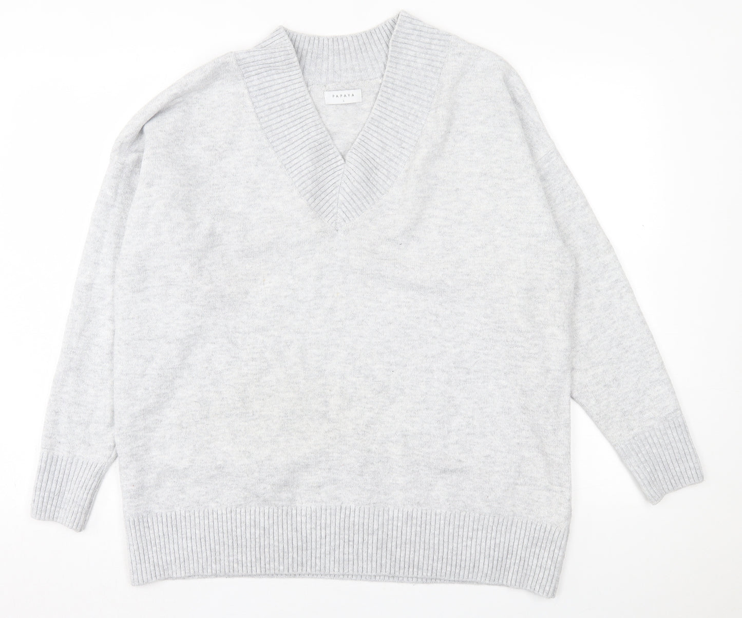 Papaya Womens Grey V-Neck  Polyester Pullover Jumper Size L