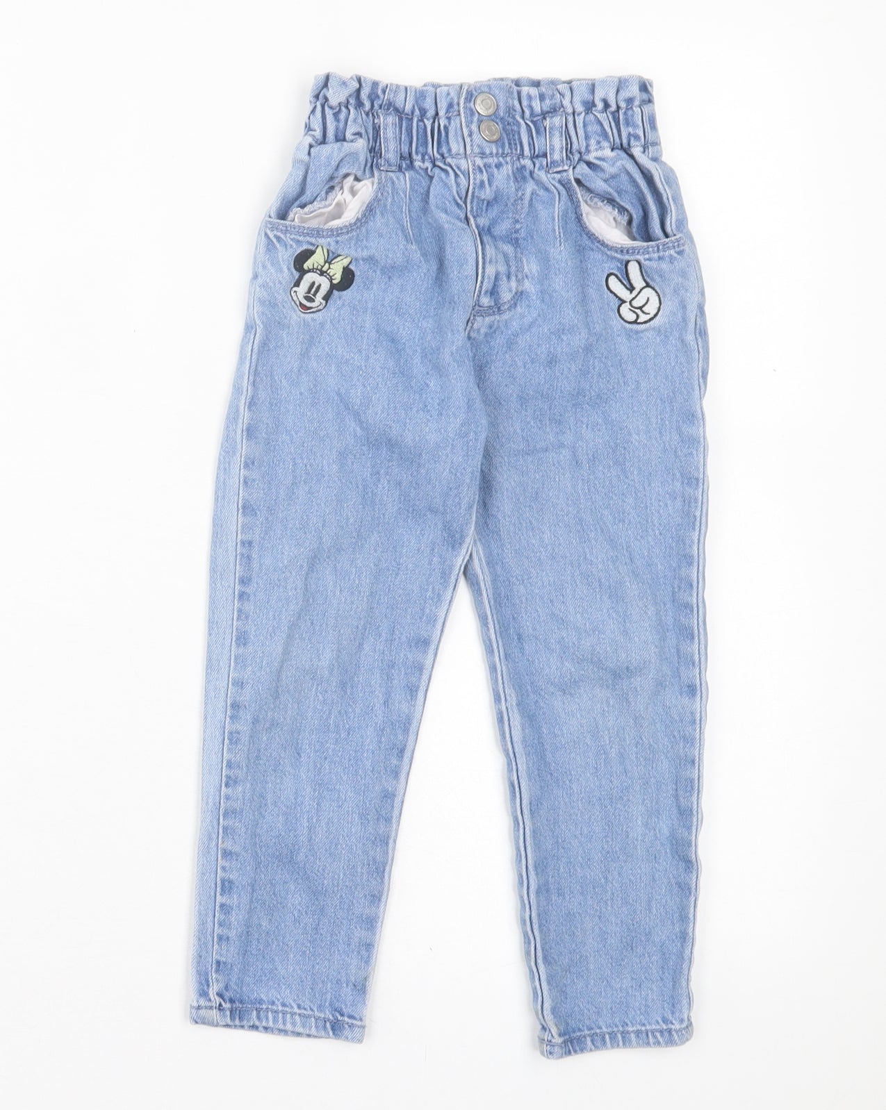 Zara Girls Blue  Cotton Straight Jeans Size 3-4 Years  Regular Button - Minnie Mouse
