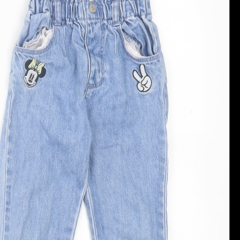 Zara Girls Blue  Cotton Straight Jeans Size 3-4 Years  Regular Button - Minnie Mouse