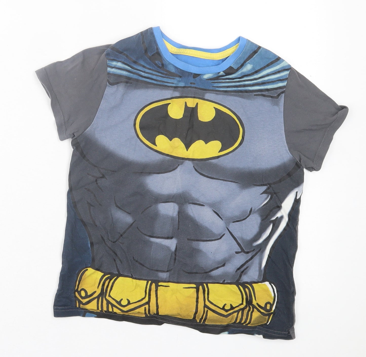 Marks and Spencer Boys Grey  Cotton Basic T-Shirt Size 6-7 Years Crew Neck Pullover - Bat Man