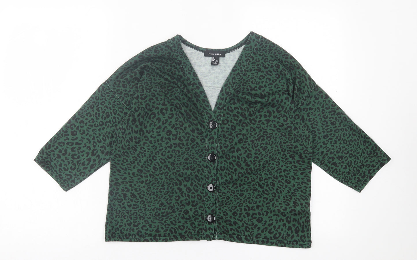 New Look Womens Green V-Neck Animal Print Polyester Cardigan Jumper Size S