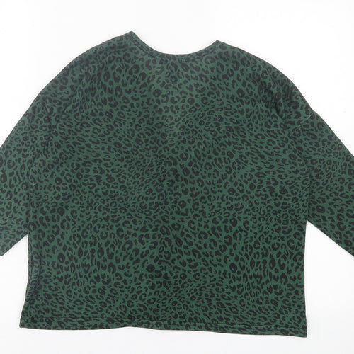 New Look Womens Green V-Neck Animal Print Polyester Cardigan Jumper Size S