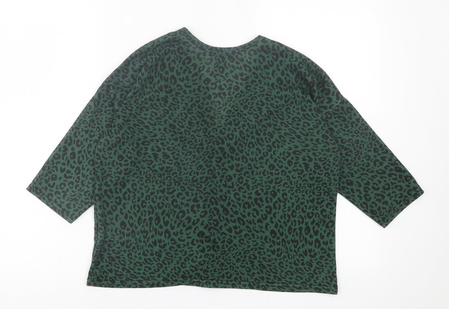 New Look Womens Green V-Neck Animal Print Polyester Cardigan Jumper Size S