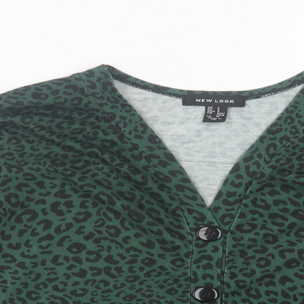 New Look Womens Green V-Neck Animal Print Polyester Cardigan Jumper Size S