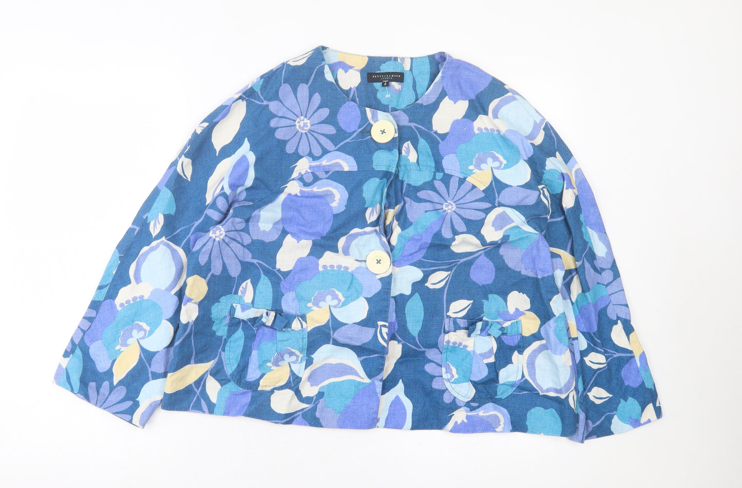 Betty Jackson Womens Blue Floral  Jacket  Size 16  Button