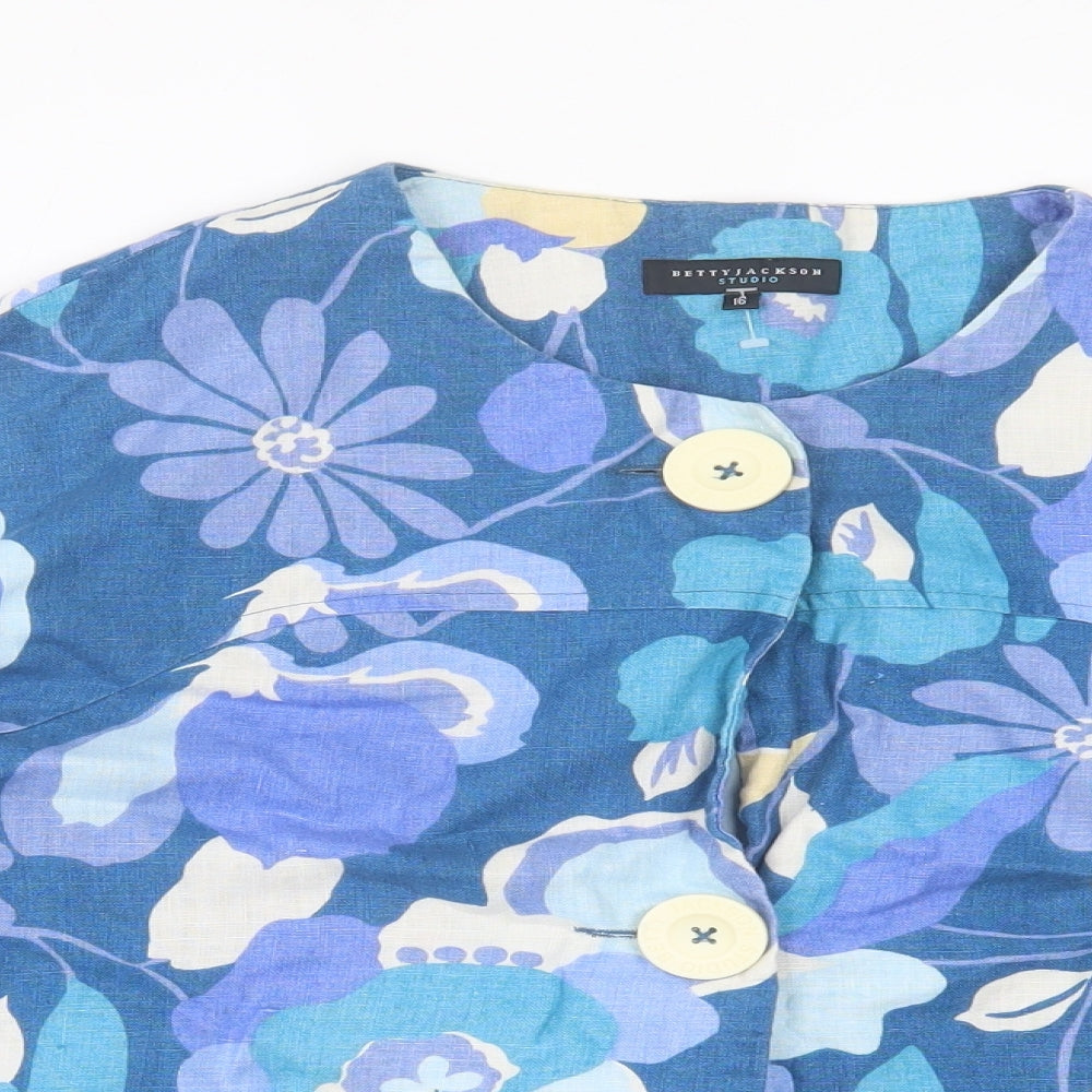 Betty Jackson Womens Blue Floral  Jacket  Size 16  Button