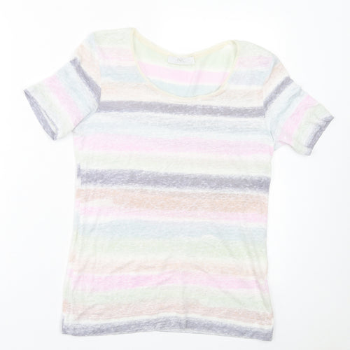 Nice Connection Womens Multicoloured Striped Linen Basic T-Shirt Size 8 Crew Neck