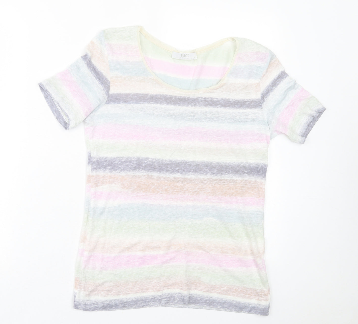 Nice Connection Womens Multicoloured Striped Linen Basic T-Shirt Size 8 Crew Neck