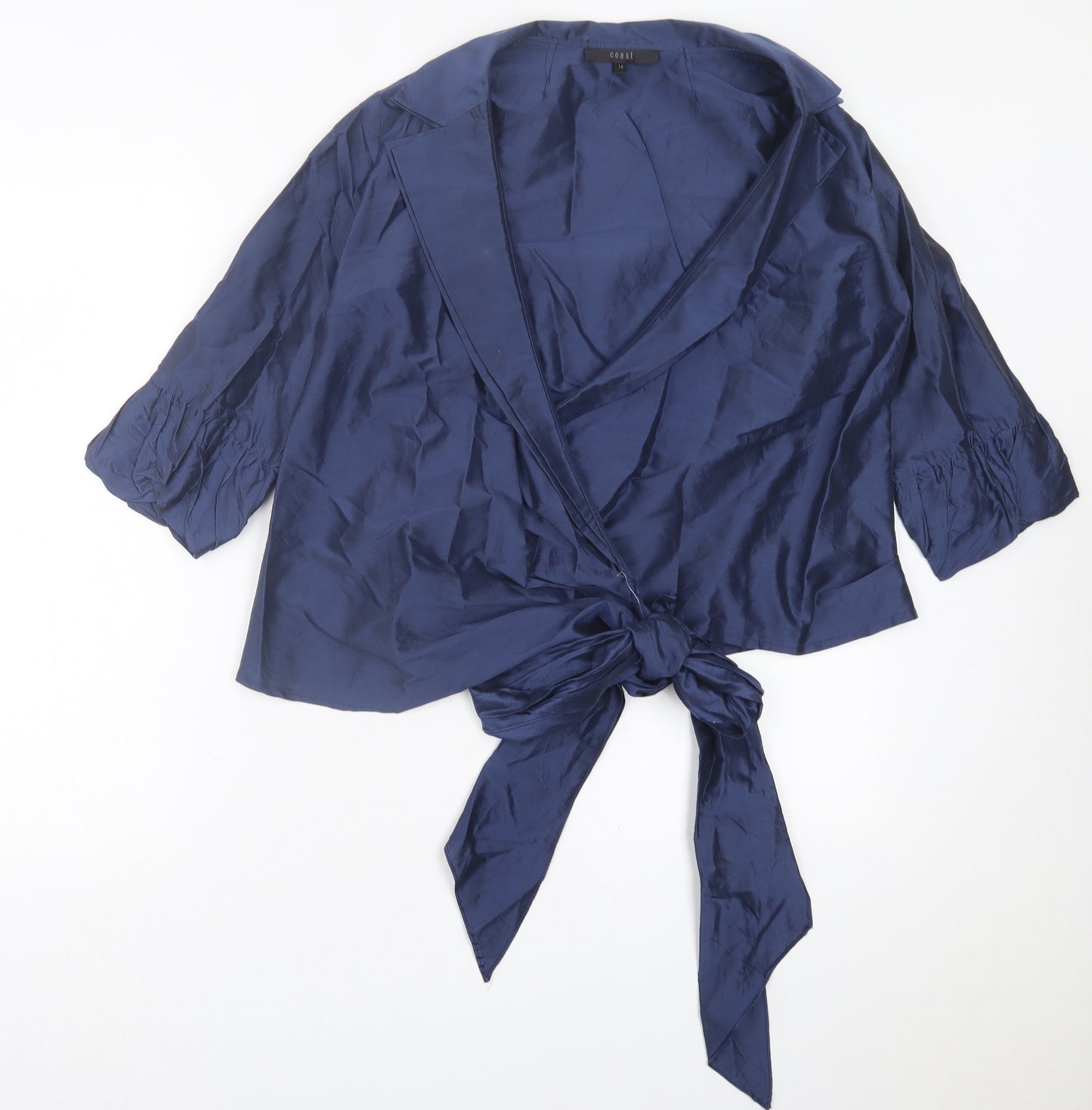Coast Womens Blue  Cotton Wrap Blouse Size 14 V-Neck