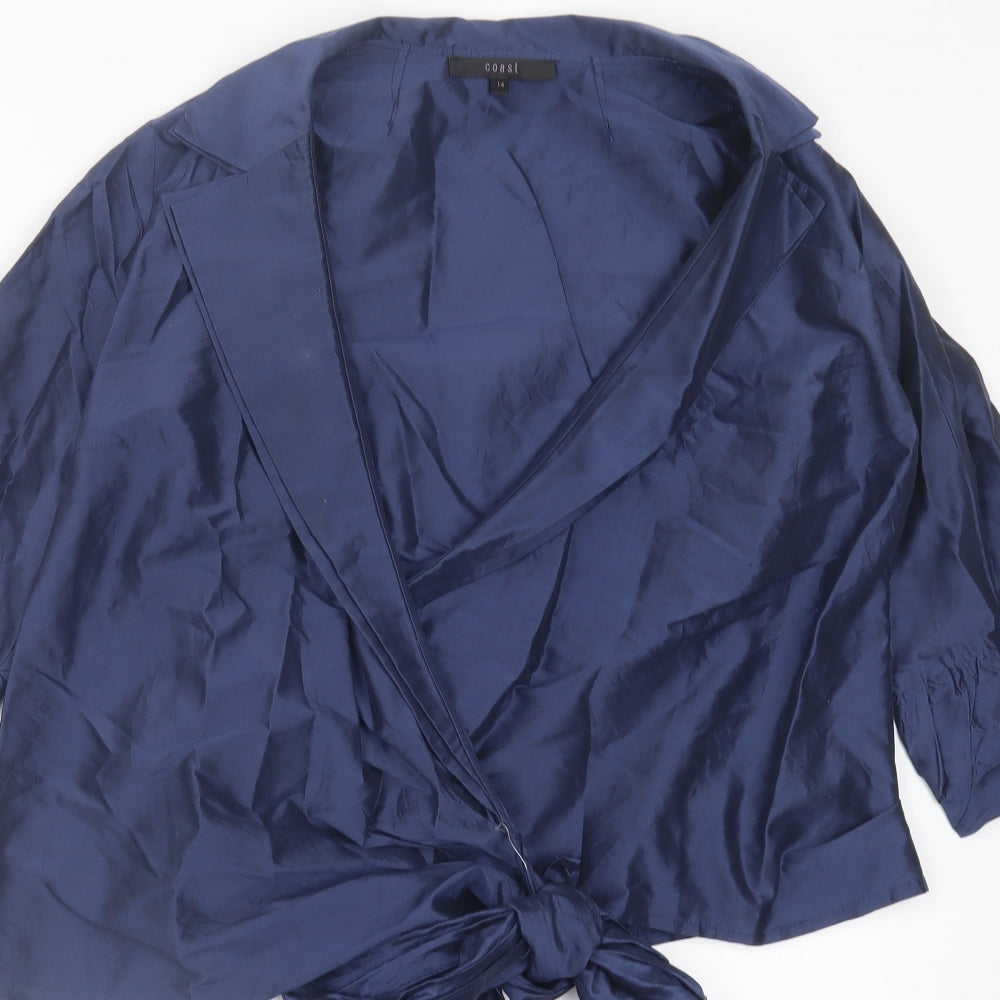 Coast Womens Blue  Cotton Wrap Blouse Size 14 V-Neck