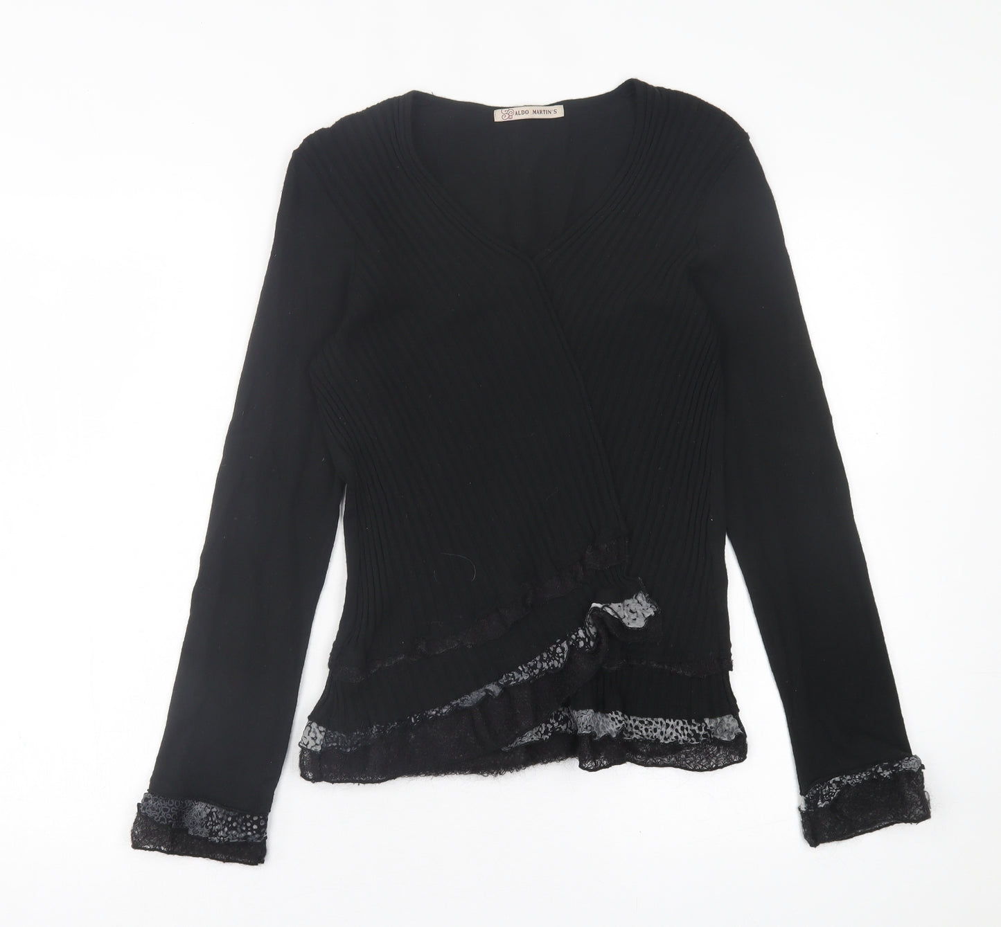 Aldomartins Womens Black V-Neck  Wool Pullover Jumper Size 14