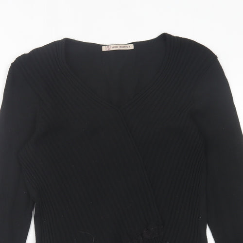 Aldomartins Womens Black V-Neck  Wool Pullover Jumper Size 14