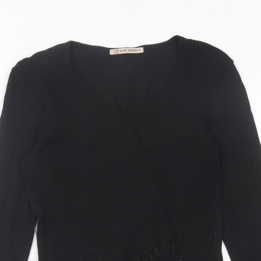 Aldomartins Womens Black V-Neck  Wool Pullover Jumper Size 14