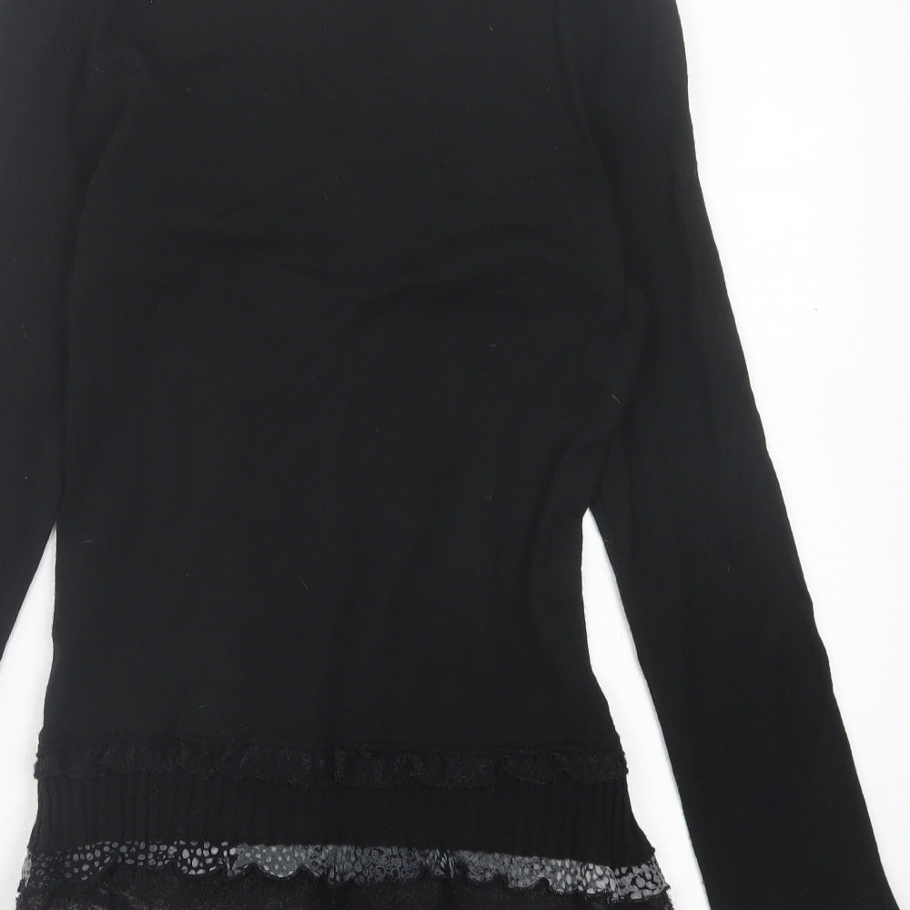 Aldomartins Womens Black V-Neck  Wool Pullover Jumper Size 14