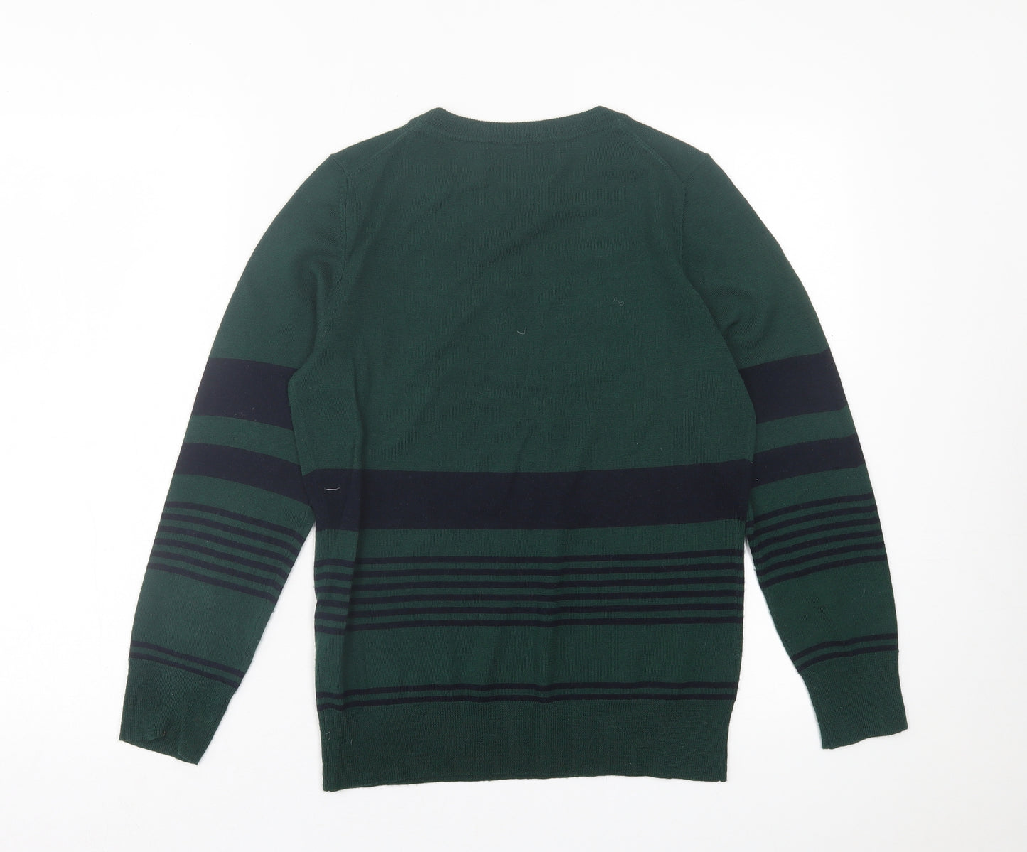 Paul Costelloe Mens Green Crew Neck Striped Wool Pullover Jumper Size S