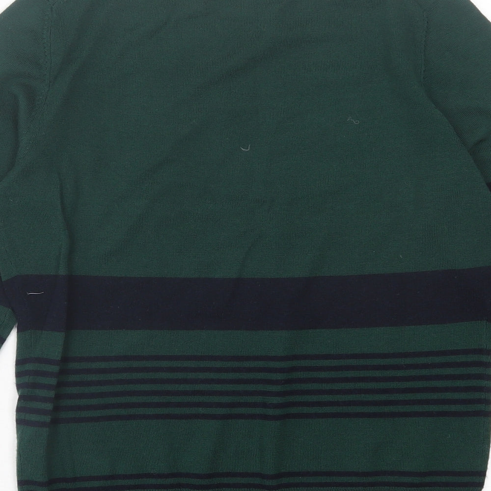Paul Costelloe Mens Green Crew Neck Striped Wool Pullover Jumper Size S