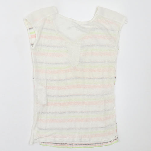 NAF NAF Womens Multicoloured Striped Linen Basic T-Shirt Size S Crew Neck