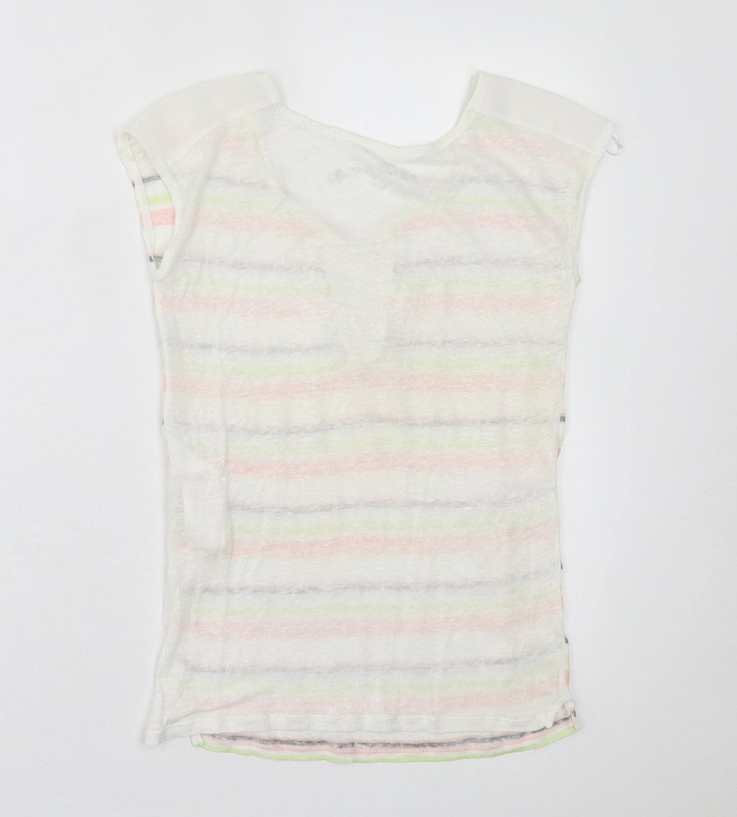 NAF NAF Womens Multicoloured Striped Linen Basic T-Shirt Size S Crew Neck