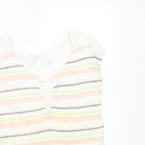 NAF NAF Womens Multicoloured Striped Linen Basic T-Shirt Size S Crew Neck