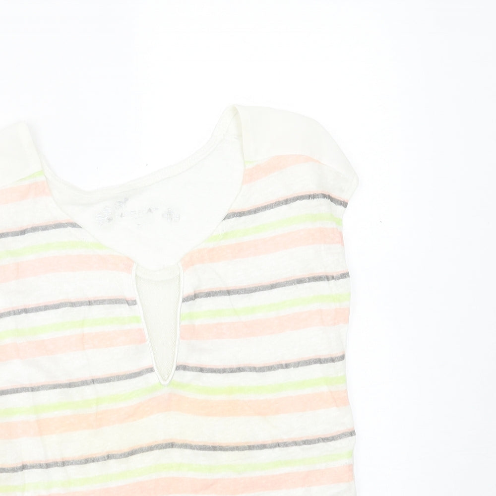 NAF NAF Womens Multicoloured Striped Linen Basic T-Shirt Size S Crew Neck